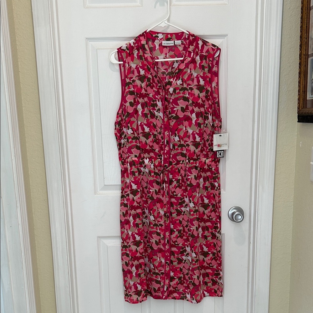 Liz Claiborne Pink and Brown Patterned Midi Dress